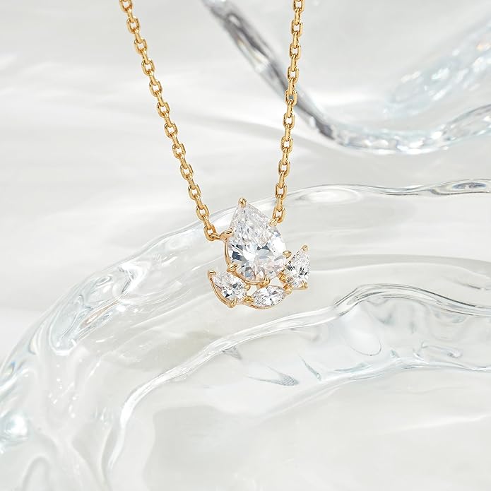Fettero Christmas Necklace for Women Trendy 14K Gold Plated Dainty Diamond Necklace Charm CZ Clover Star Pendant Necklaces Simple Jewelry Gold Necklace for Women