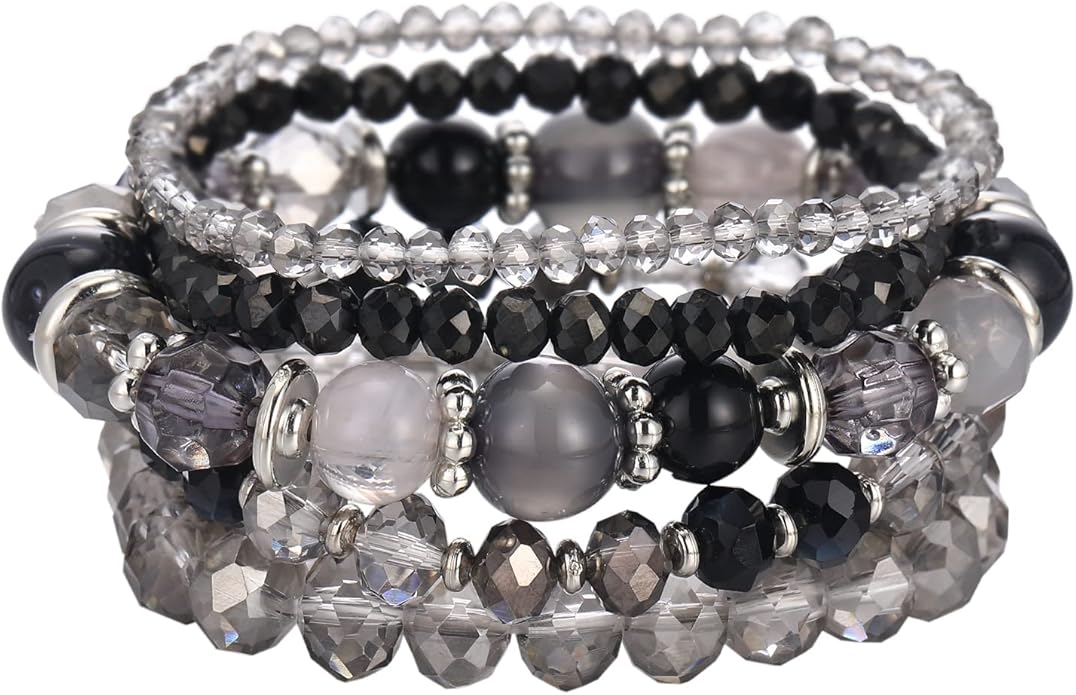 Noessla Beaded Boho Stretch Bracelet Colorful Stackable Crystal Beads Bracelets Trendy Costume Jewelry Mothers Day Gifts for Women