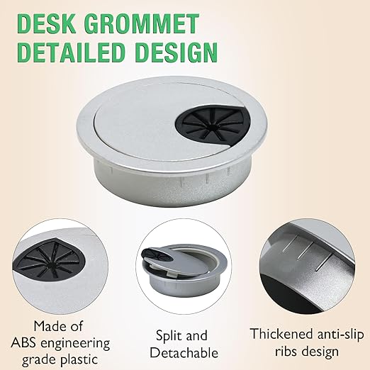 2 Pcs Desk Grommet 3-1/8" / 80 mm, Desk Cord Hole Cover, Cable Grommet ABS Plastic, Desk Hole Grommet for Home & Office Pc, Detachable Cable Cord Organizer-Silver Sand