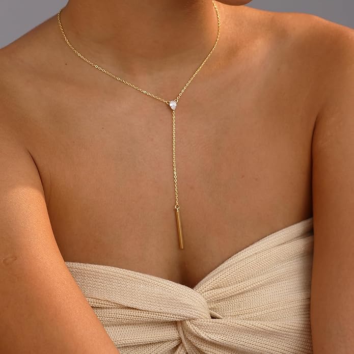 Gold Necklace for Women, Dainty Gold Long Necklaces 14k Gold Plated Prom Lariat Necklace Cute Choker Necklaces for Women Trendy Stuff Fashion Costume Gold Accessories Christmas Jewelry Gifts