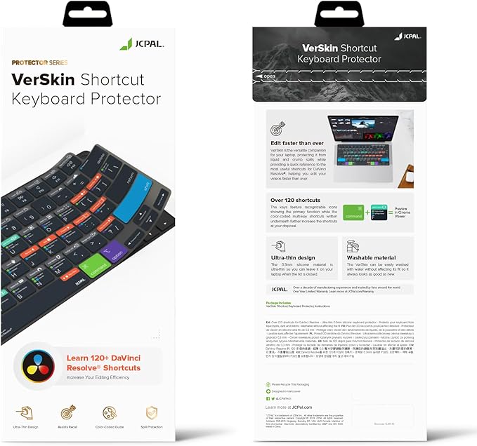 JCPal Davinci Resolve Shortcut Guide Keyboard Cover for Apple MacBook Pro 14 inch and MacBook Pro 16 inch (M1-M4 Models) and MacBook Air 13 inch and MacBook Air 15 inch (M2-M4 Models) (US-Layout)