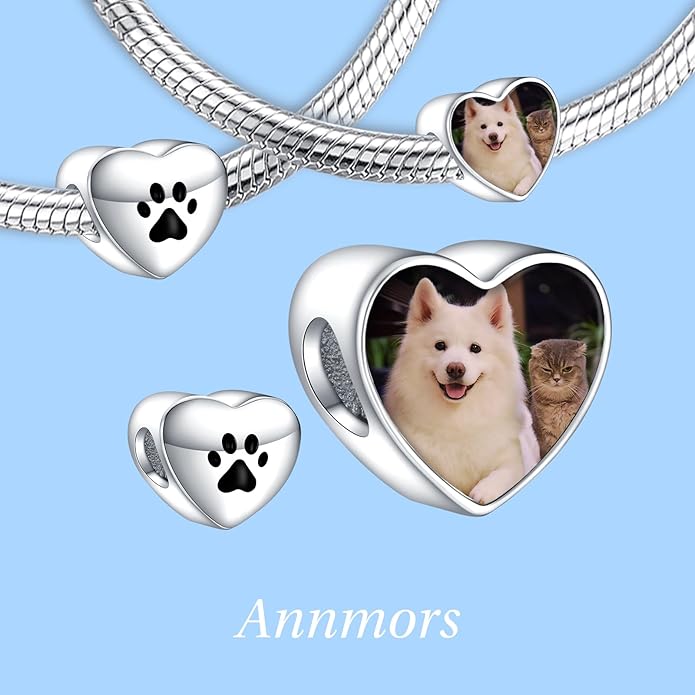 Annmors Personalized Photo Charm for Bracelet Necklaces,925 Sterling Silver Charm Love Heart Shaped Engraved Customize Picture Gift for Birthday Mother's Day Christmas,Bead Charms Jewelry for Women