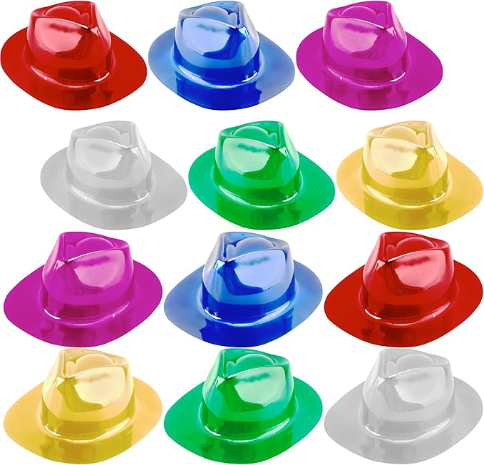 18 Pack Plastic Gangster Hats Colorful Party Hats Metallic Fedora Party Hat for Adult Kids Birthday New Year Celebration Party Supplies, 6 Colors