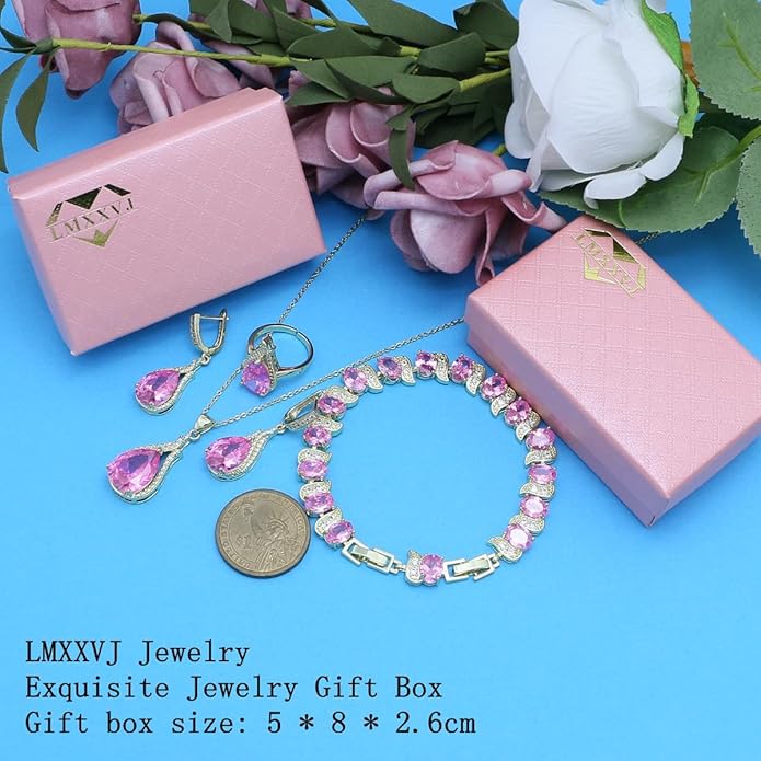 LMXXVJ Jewelry Set for Women,Teardrop Cubic Zirconia Necklace Earrings Adjustable Ring Bracelet Jewelry Set Formal Jewelry Gift