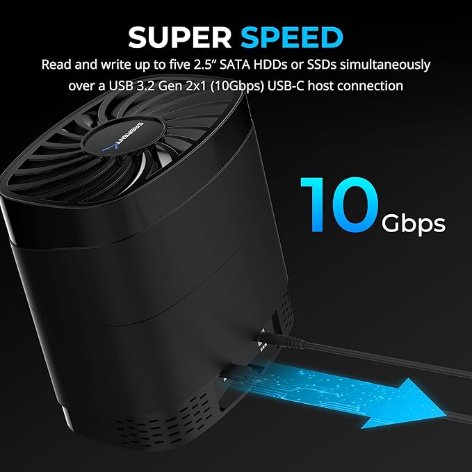 SABRENT 5-Bay USB-C Docking Station for 2.5” SATA HDDs and SSDs with Built-in Cooling Fan (DS-5R15)