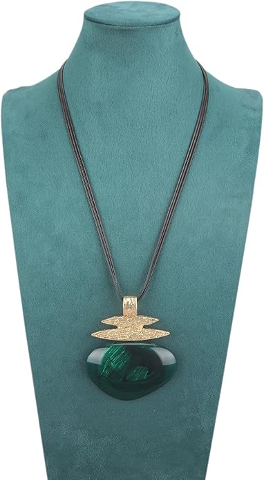 Boho Leather Necklace Women Bohemian Brown Circle Pendant Necklace Choker Long Necklaces for Women Boho Ring Large Pendant