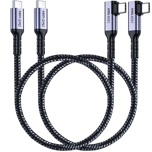 Short USB 4 Cable Right Angle [1.5FT 2 Packs], 240W Fast Charging with High Speed 40Gbps Data Transfer and 8K Video Display Compatible with iPhone 16/16 Plus/16 Pro Max, MacBook, Galaxy S23