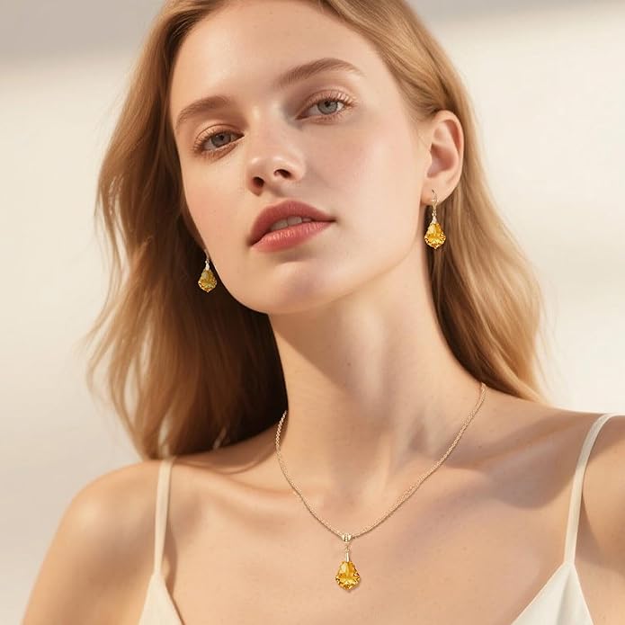 EVEVIC Austrian Crystals Baroque Pendant Necklace Earrings for Women 14K Gold Plated Hypoallergenic Leverback Drop Dangle Earrings Jewelry Set
