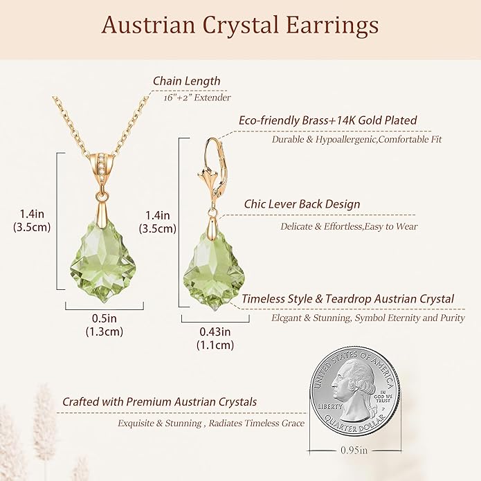 EVEVIC Austrian Crystals Baroque Pendant Necklace Earrings for Women 14K Gold Plated Hypoallergenic Leverback Drop Dangle Earrings Jewelry Set