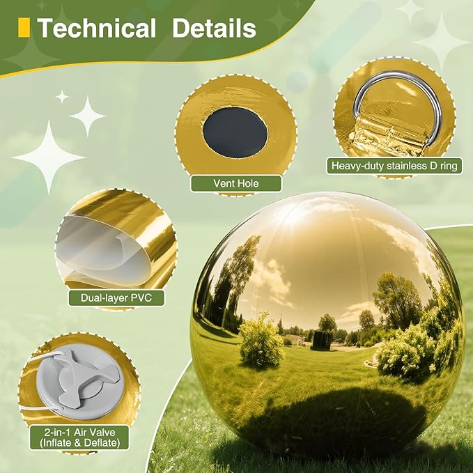 Gold 4PCS Inflatable Mirror Ball,Reusable PVC Mirror Balls Large Event Decoration Hanging&Standing Disco Ball with Electric Pump for Event,Wedding,Party Decor(Gold, 4Pcs+Pump)