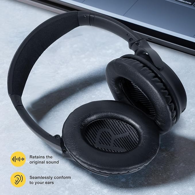 Aurivor Replacement Ear-Pads for Bose Quiet-Comfort QC 35 (ii) 25 15 2 Headphones, Tear-Proof Cushion for QC35 (ii) QC25 QC15 QC2 SoundTrue/SoundLink AE2/AE2i/AE2w Around-Ear Headphones (Black)