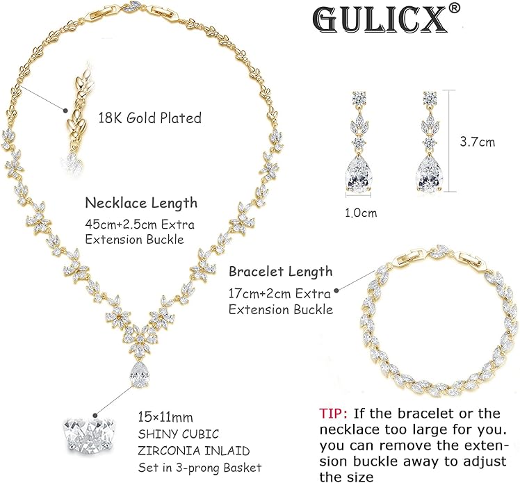 Wedding Jewelry for Bride, Silver Bridal Necklace Earrings Bracelet Set with Clear Cubic Zirconia, Bridemaids Jewelry Set for Wedding, Crystal Wedding Party Jewelry Set for Women Girls