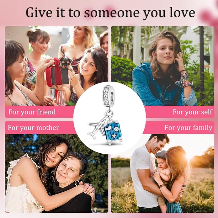 MULA 925 Sterling Silver Charms for Bracelets and Necklaces Family Letters Dangle Pendants Airplane Travel Beads Family Tree Jewelry Charms for Women