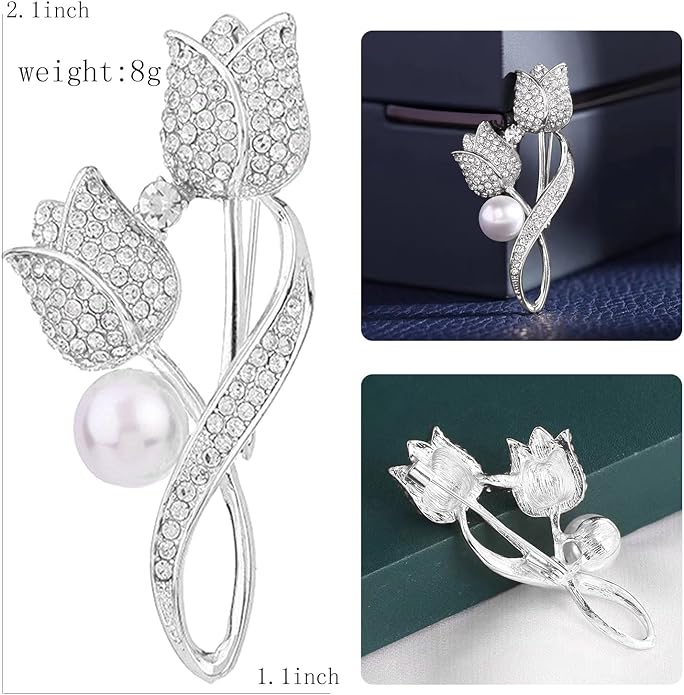 Crystal Pearl Flower Brooches Pins Fashion Beautiful Created Rhinestone Floral Brooch Good Idea for Party Dance Wedding Banquet for Elegant Women Girl