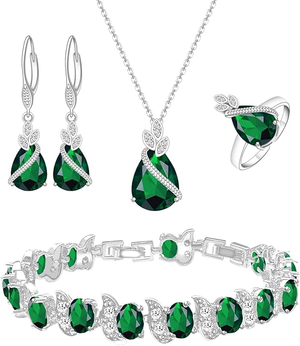 LMXXVJ Jewelry Set for Women,Teardrop Cubic Zirconia Necklace Earrings Adjustable Ring Bracelet Jewelry Set Formal Jewelry Gift