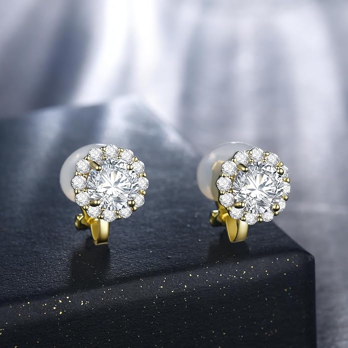 Clip on Earrings Women, 14K Gold Hoop Clip-On Earrings for Women, Hypoallergenic Non Pierced Croissant Earrings