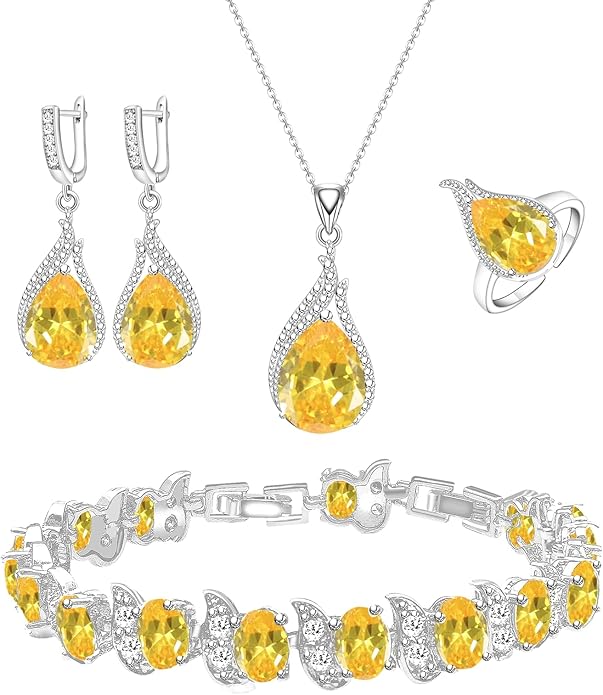 GZWHD Jewelry Set for Women CZ Earrings Necklace Ring Bracelet Set Prom Party Wedding Jewelry Gift for Mother Friend Wife