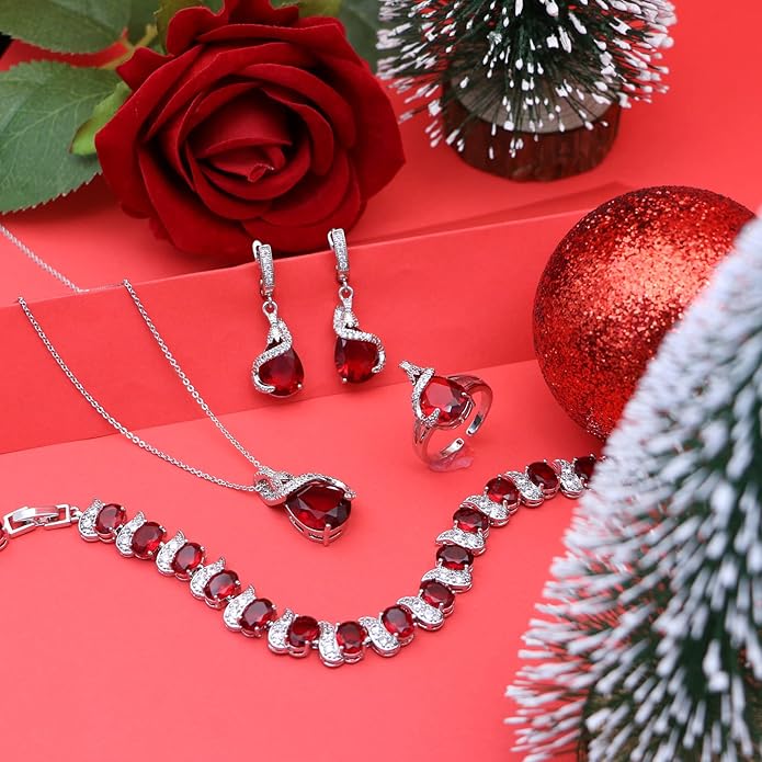 GZWHD Jewelry Set for Women Water Drop Cubic Zirconia Artificial Crystal Earrings Pendant Necklace Open Ring Tennis Bracelet Wedding Anniversary Birthday Engagement Gift for Bridesmaid Wife Girlfriend Friend