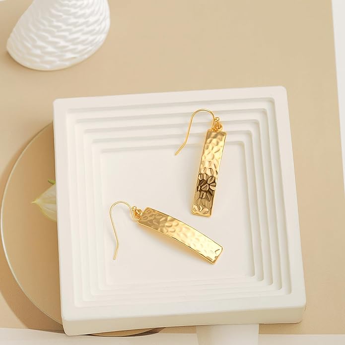 SOFYBJA Dainty 18K Gold Plated Disc Ball Triangle Sunburst Drop Earrings Long Dangle Lightweight Handmade Earrings Jewelry