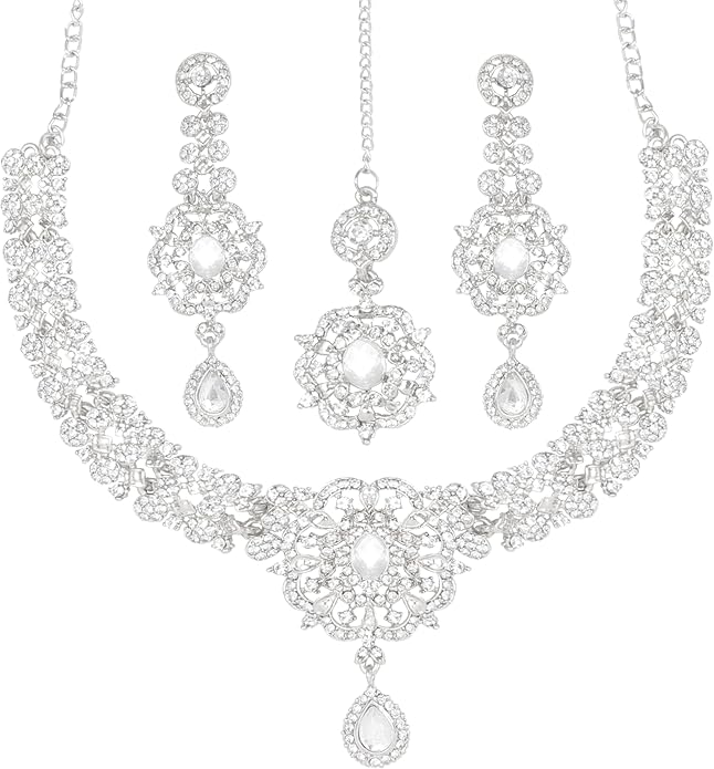 Touchstone Indian jewelry sets for women gold wedding tikka necklace set guest costume fancy bridal jewellery rhinestone crystal elegant formal prom evening wear dainty accessories