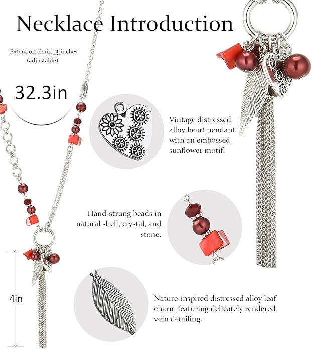 FULU AUTUMN Long Necklaces for Women Trendy Long Chunky Beaded Necklace Boho Fashion Costume Jewelry Mothers Day Gifts for Her
