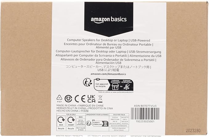 Amazon Basics USB-Powered Computer Speakers for Desktop or Laptop PC with Volume Control, Plug-N-Play, Black