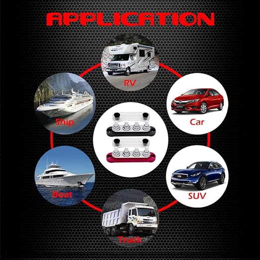 4 x M8 (5/16") Studs Power Distribution Block Bus Bar 12V, Ampper 4.3" 200A Marine BusBar Battery Distribution Block W/Cover for Car Boat Solar (Red & Black)