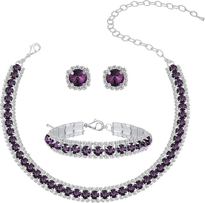 Women Rhinestone Crystal Jewelry Set Crystal Tennis Design Rhinestone Choker Necklace Link Bracelet Teardrop Earrings Set Wedding Bridal Bridesmaids Party