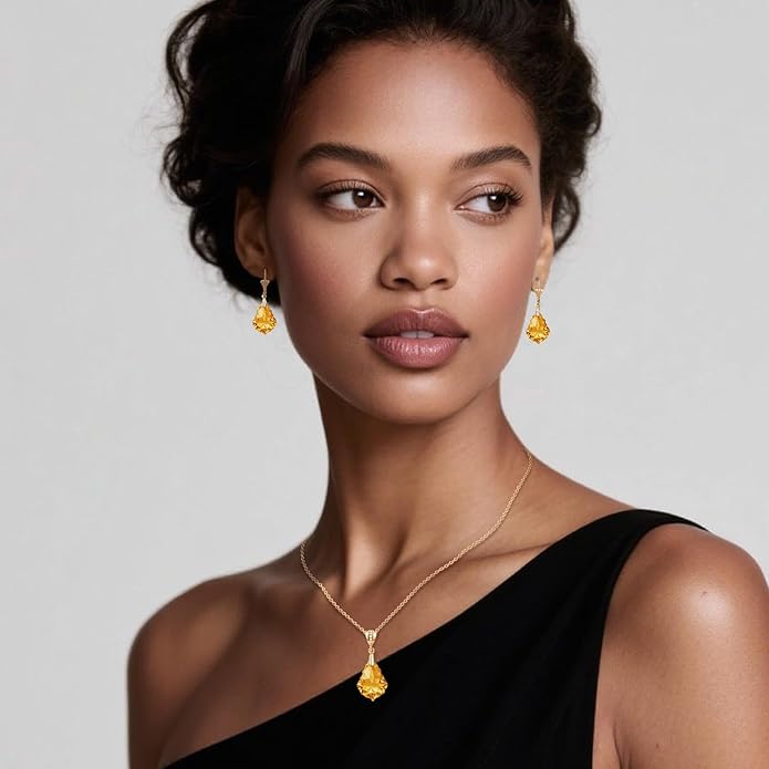 EVEVIC Austrian Crystals Baroque Pendant Necklace Earrings for Women 14K Gold Plated Hypoallergenic Leverback Drop Dangle Earrings Jewelry Set