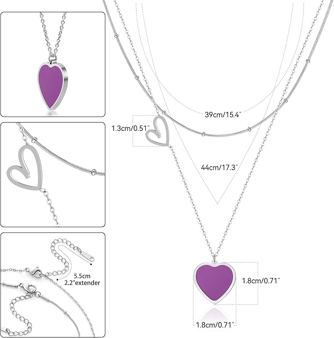 Linawe Layered Choker Heart Pendant Necklace for Women Trendy, Gold/Silver/Rose Gold Chain Stainless Steel Stacked Necklaces, Double Heart Necklace Y2K Preppy Jewelry