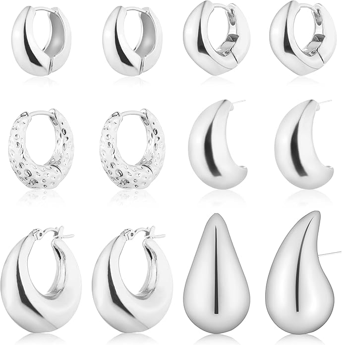 Wgoud 6 Pairs Gold Hoop Earrings Set for Women, 14K Gold Plated Hypoallergenic Lightweight Chunky Open Huggie Hoops Earrings Jewelry for Gifts.