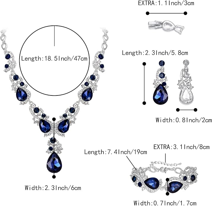 BriLove Wedding Bridal Jewelry for Women Multi Teardrop Cluster Crystal Statement Necklace Dangle Earrings Link Bracelet Set