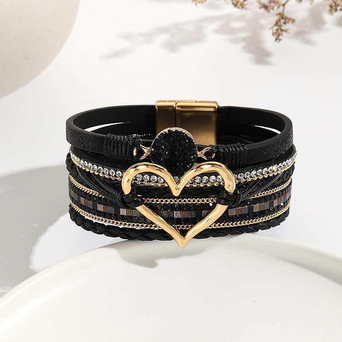 VIBILIA Boho Leather Wrap Bracelets for Women Multi-Layer Bracelets with Strong Clasp Jewelry for Women