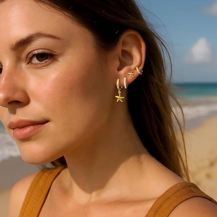 Small Gold Huggie Hoop Earrings Set for Women Men Hypoallergenic 14K Plated Stack Cartilage Earrings, Multiple Piercing Lightweight Mini Thin Cute Dainty Trendy Jewelry Set Christmas Gifts for Women