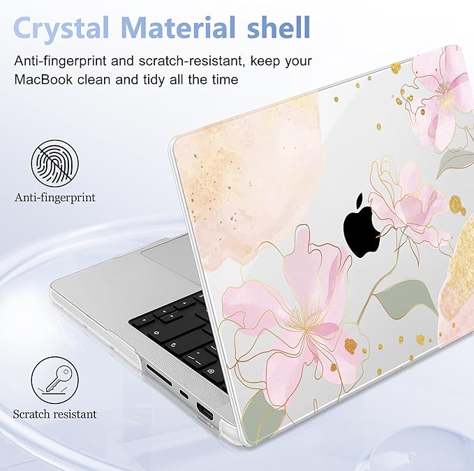 for MacBook Pro 16 inch Case 2021 2022 2023 2024 Release A3186 A3403 M4 A2991 M3 A2780 M2 A2485 M1 Pro/Max, Hard Shell Case with Screen Protector & Keyboard Cover, Gold Blossom Flowers