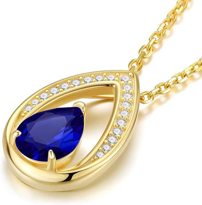 Iefil Valentines Day Gifts for Her - 14K Gold Plated Birthstone Necklace for Women, 925 Sterling Silver Teardrop Necklace, Anniversary Birthday Gifts for Wife Girlfriend Mom