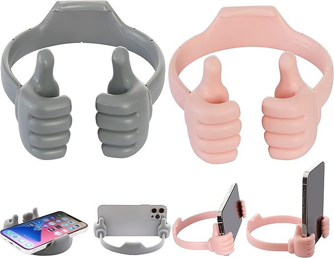 Honsky Cell Phone Stand Holder 2-Pack,Thumbs Up Lazy Phone Stand,Universal Adjustable Flexible Dock for All Phones & Tablets,Cute Stocking Stuffer Gift for Teen Girls,Grey/Pink