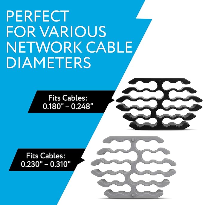 IMPRESA Cable Comb Organizer Kit - Includes 6 Straps & 6 Inserts - Cable Management Tool for Cat6a & Ethernet Wires - Neat Wire Organizer for Home or Network Setup