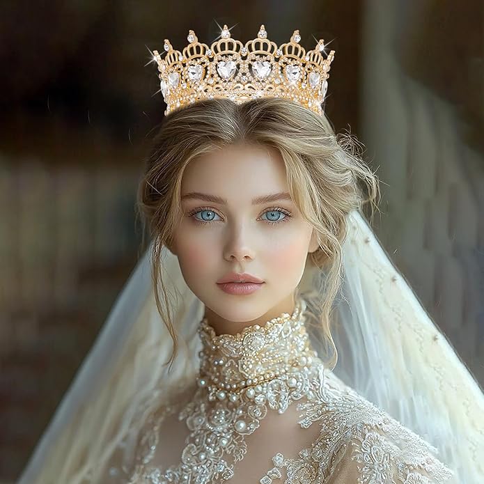 Queen Crown Wedding Rhinestone Heart Crowns and Tiaras for Women Costume Party Hair Accessories Princess BirthdayCrown Crystal Bridal Crown