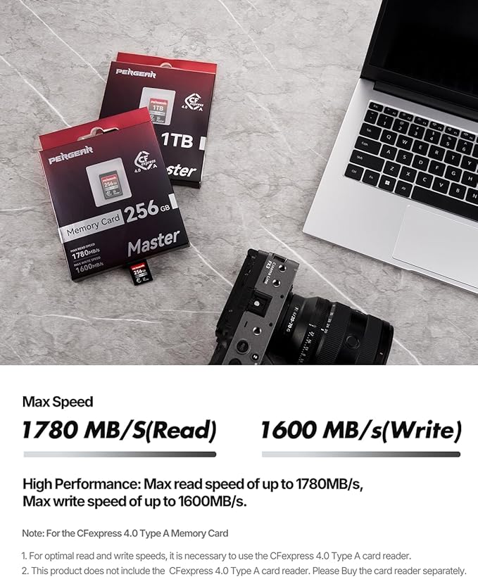 Pergear 256GB CFexpress 4.0 Type A Memory Card (2-Pack),Up to 1780MB/S Read Speeds,USB4.0(PCIe 4.0),Raw,8K 30P Record,Compatible for Sony Camera,ILME-FX3,ILME-FX6,ILME-FX30(Black Silver Master Series)