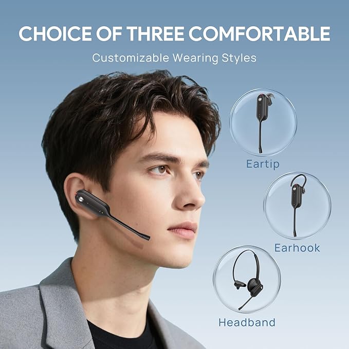 Yealink DECT Wireless Headset WH63 E2 UC, Zoom Teams Certified,Single Ear (Mono) Convertible Headset,Connects to Desk Phone&Computer,Noise Canceling Microphone,3 Wearing Styles