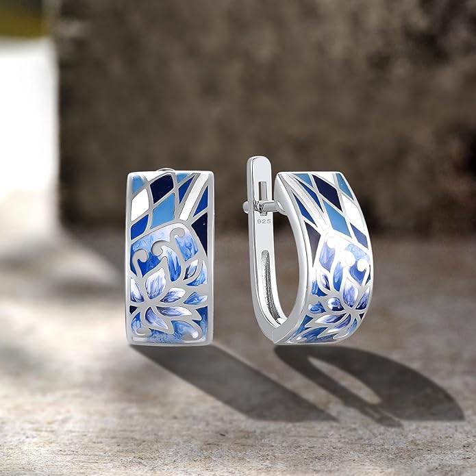 Santuzza 925 Sterling Silver Enamel Pattern Dangle Earrings