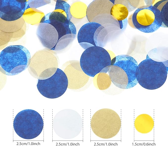 TecUnite Round Tissue Paper Table Confetti Dots for Wedding Birthday Party Decoration, 1.76 oz(Blue Gold Confetti,2.5 cm)