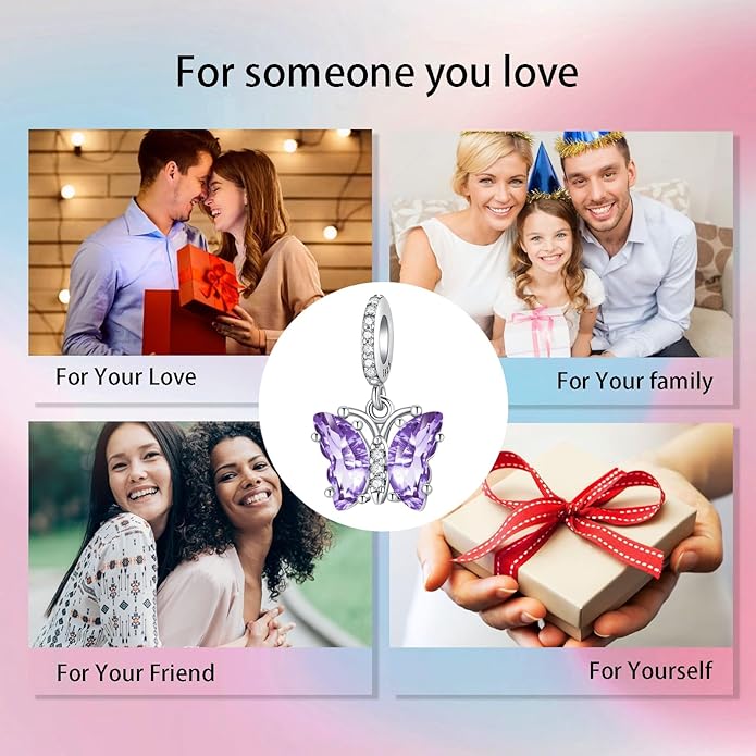 Birthday Fashion Love Heart Dangle Charm 925 Sterling Silver Charms fits Bracelets and Necklace Pendant Bead Charms Jewelry Present for Women Family Friends