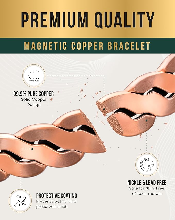 MagnetRX Copper Magnetic Bracelets – Effective Pure Copper Bracelet for Men and Women – Adjustable Cuff Bangles (Twisted Copper)