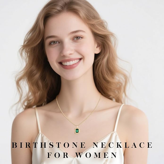 Valentine's Day Gifts for Her-18K Gold Plated Dainty Square Crystal Birthstone Necklace,Gold Jewelry for Women,Anniversary Birthday Gifts for Women Her Wife Girlfriend Mom Womens Necklace Jewelry