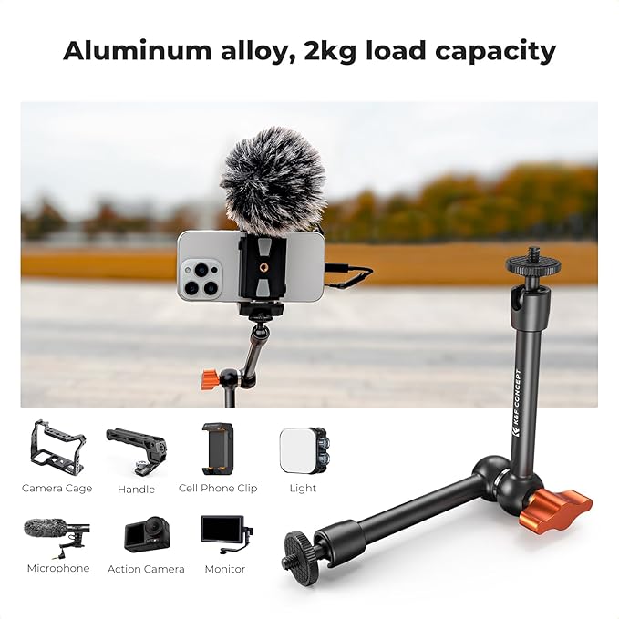K&F CONCEPT 9.8" Magic Arm Clamp Kit with 1/4" & 3/8" Thread Screw 360° Ball Heads Articulating Magic Arm Camera Mount for Monitor, Flash, LED Light, Microphone, Camera Cage, Action Camera