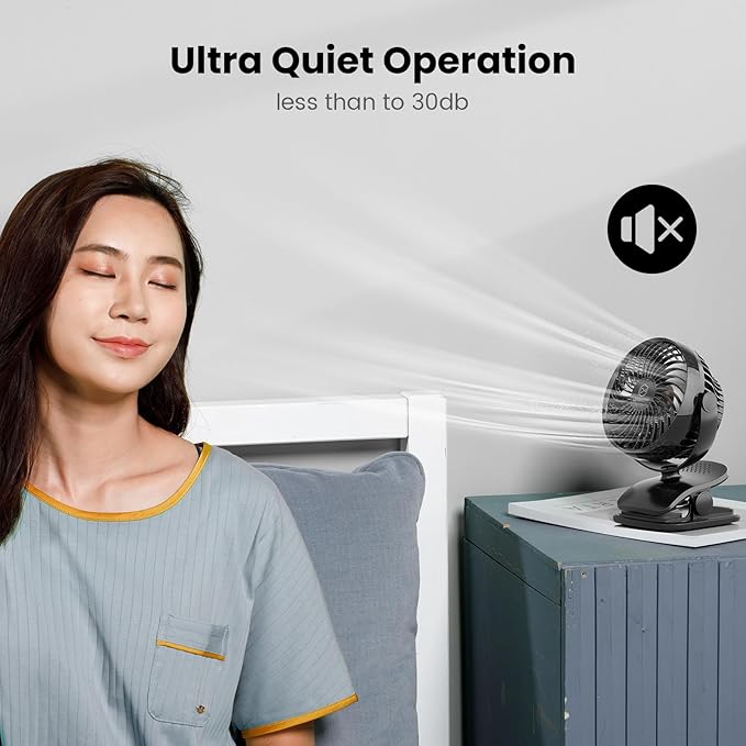 Shinebella AA Battery Powered Clip on Fan with 4-Speed, 5’’ Small Desk Fan with Aroma Function, USB Powered, 360°Rotation, Ultra Quiet, for Golf Cart, Stroller, Bedroom,Car(Batteries Not Included)