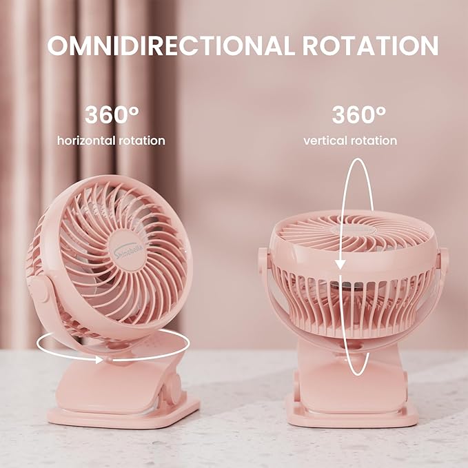 Shinebella AA Battery Powered Clip on Fan with 4-Speed, 5’’ Small Desk Fan with Aroma Function, USB Powered, 360°Rotation, Ultra Quiet, for Golf Cart, Stroller, Bedroom,Car(Batteries Not Included)