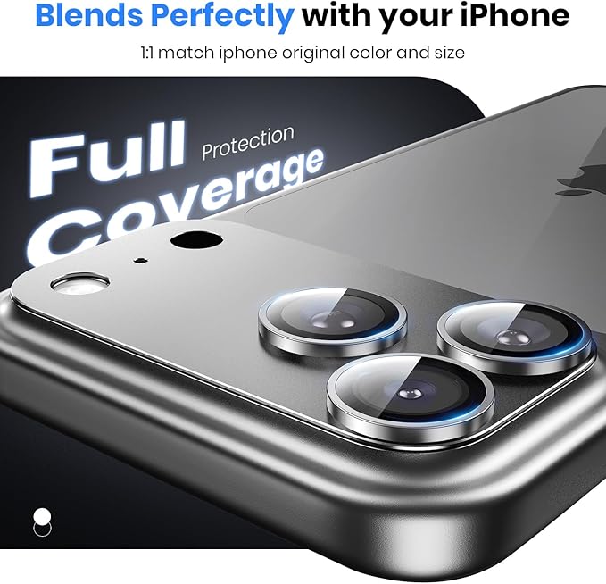 Hoerrye for iPhone 17 Pro Max Camera Lens Protector - [12FT Shatterproof Military Grade] [Strong Adsorption] Metal 9H+ Tempered Glass Camera Screen Full Protective Cover Case Friendly,Silver